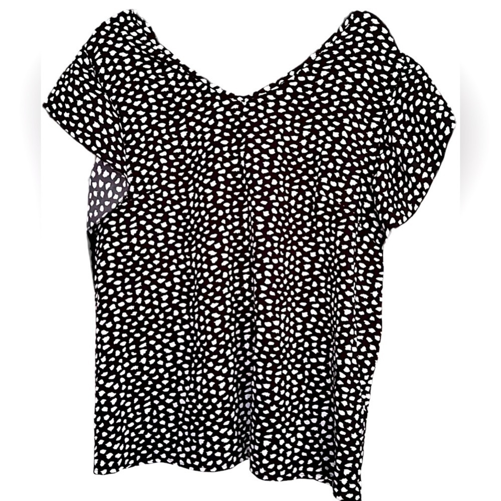 S H E I N Curve Black/White Design Ruffle Sleeve Top w/Tie Back, Size 2XL, NWOT,